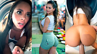 Jazmyn atrapada en la lavadora y su amigo se lo mete duro