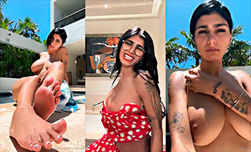 La puta de Mia Khalifa y sus enormes tetas muy caliente en la piscina