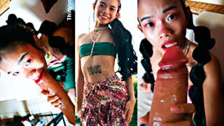 La delgadita asiática mamando un guebo monstruoso