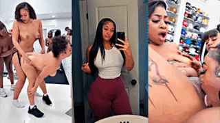 Sietes lesbianas en una tienda pública en una orgia muy intensa