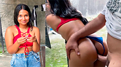 Le Ofrece dinero y se lo mete en cuatro en el patio de la casa