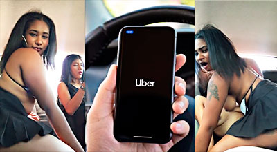 Lesbianas diques singa delante del conductor de uber