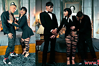 Merlina Addams Xxx Merlina Addams forma un intenso trío porno