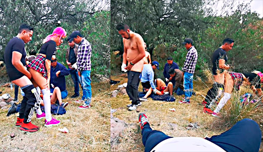 2 Sexually Sick Schoolgirls Fuck 8 Men In The Forest