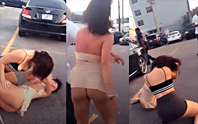 2 girls fight after the closure of the disco for a man