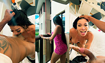 He grabs Gisa Custolli’s hair tightly and makes her suck his cock.