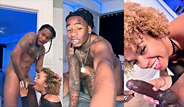 Danae Davis teases black guy as she milks his cock
