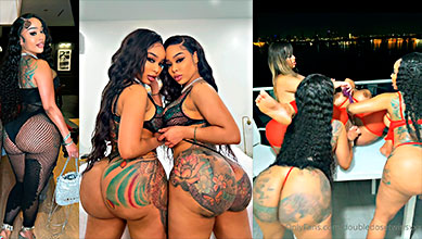 The lesbian twins Double Dose Twins against two big ass whores