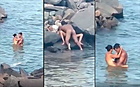 Watching hot couple fucking in the river