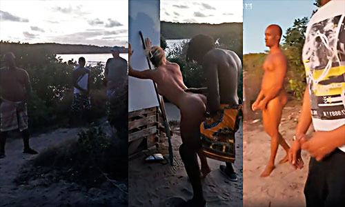 about 10 africans fucking the american whore in a row