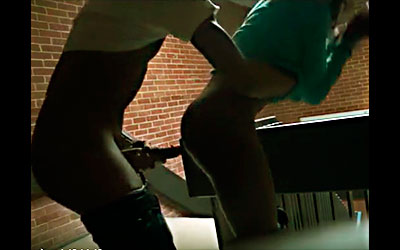 at the end of the video the young woman almost fell to the floor with that terrible cock